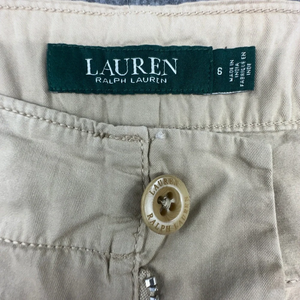 Lauren Ralph Lauren Khaki Tan Utility Crop Pants Straight Leg Size 6 - Picture 4 of 9